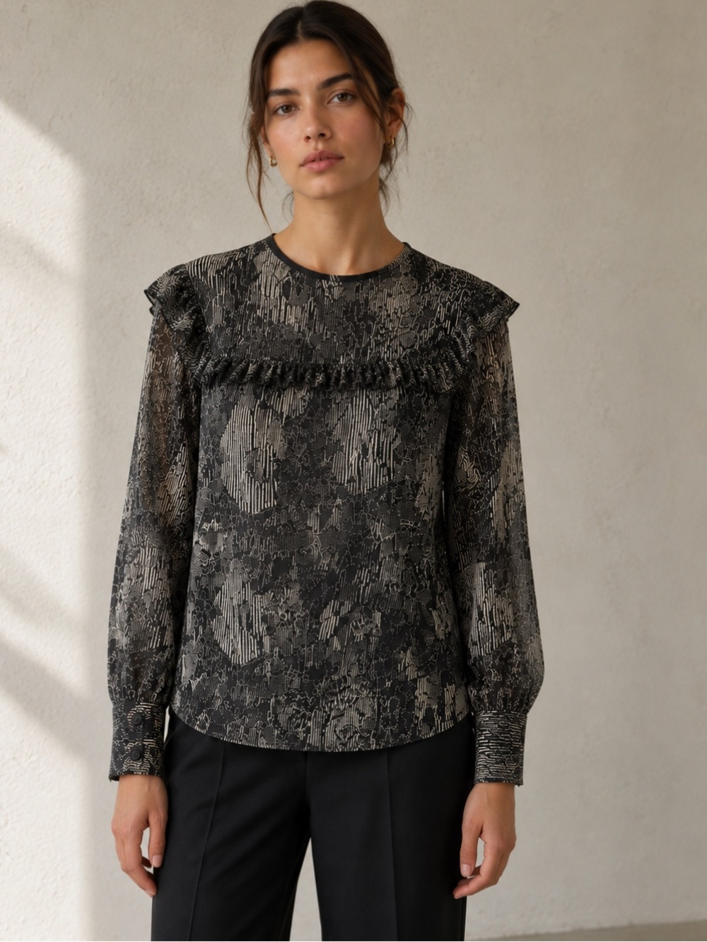 Isabel Marant Runway Irvin Printed Silk Ruffle Blouse 36 Small